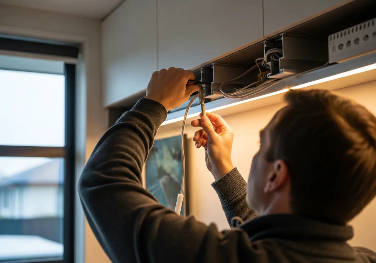 Whittaker Electrical master electrician installing professional LED lighting system in Kapiti Coast home
